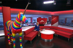 A painted unicorn in the BBC Points West TV studio